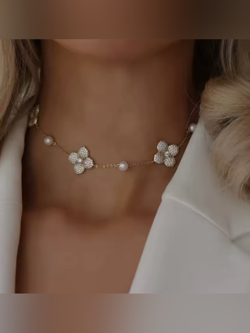 Gold Floral Pearl Choker Necklace